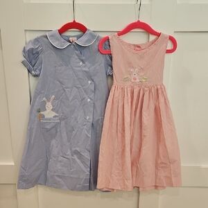 Bundle: Adorable Pink and Blue Bunny Embroidered Kids Easter Dresses